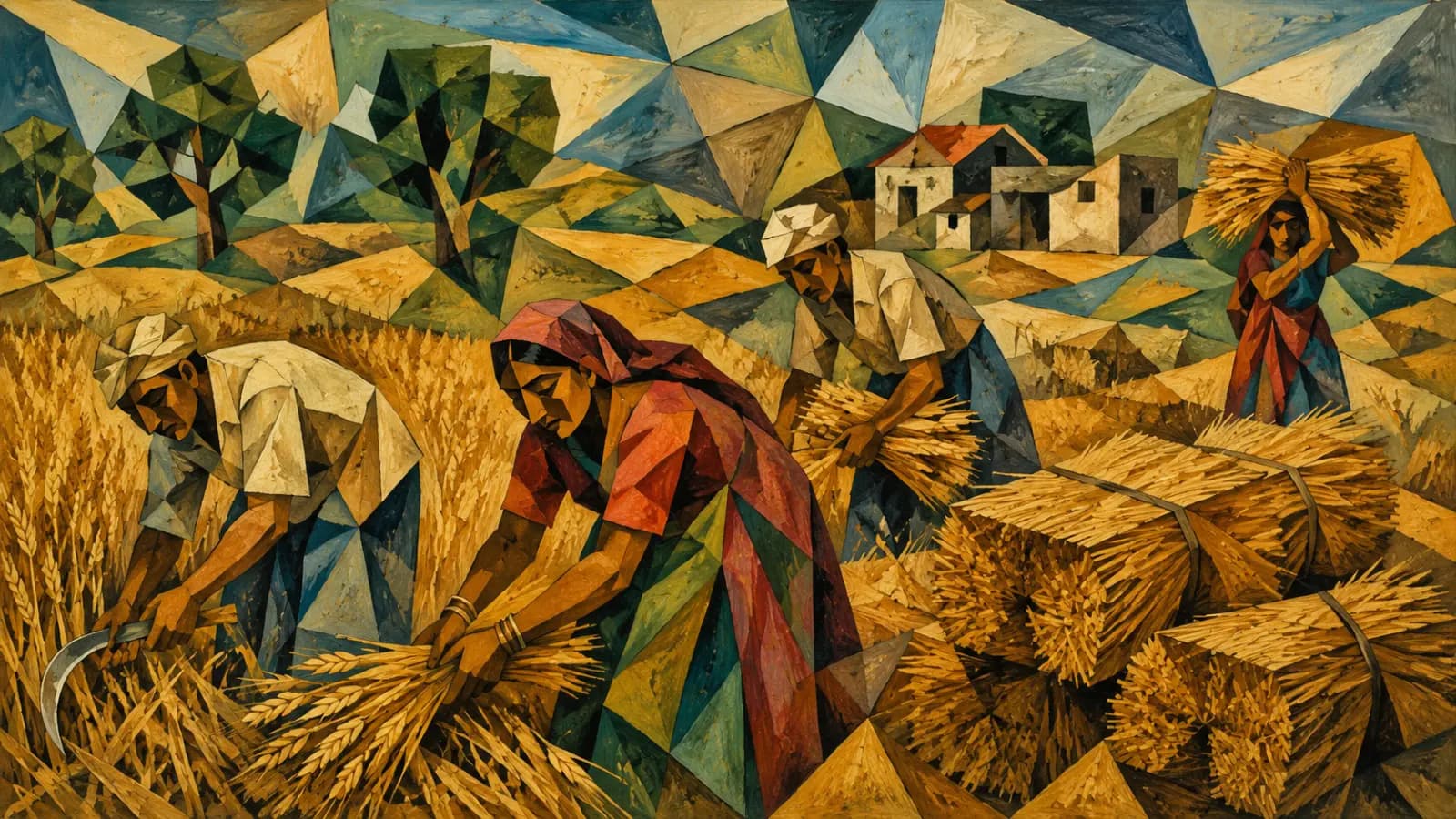 Farmers Harvesting Wheat